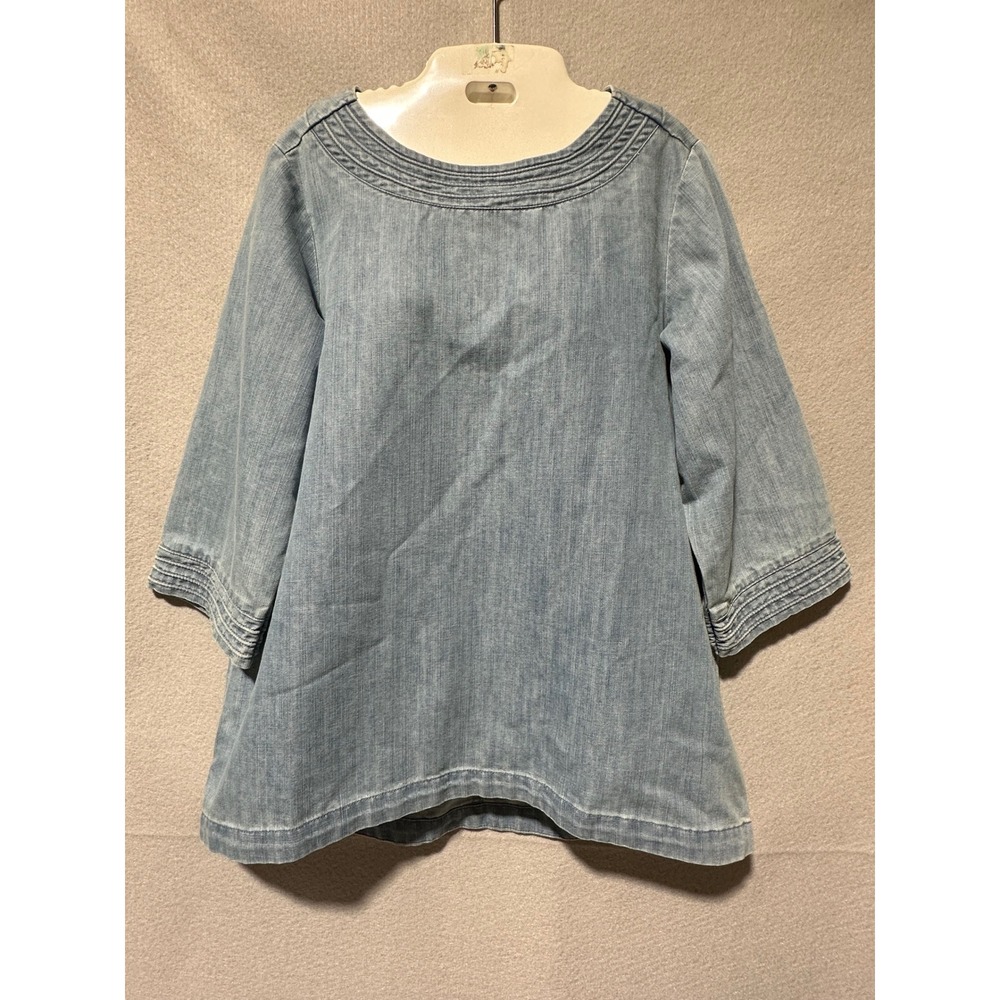 Martha Stewart Everyday Denim Tunic Top Womens Boat Neck 3/4 Sleeve Size Small - Picture 2 of 9